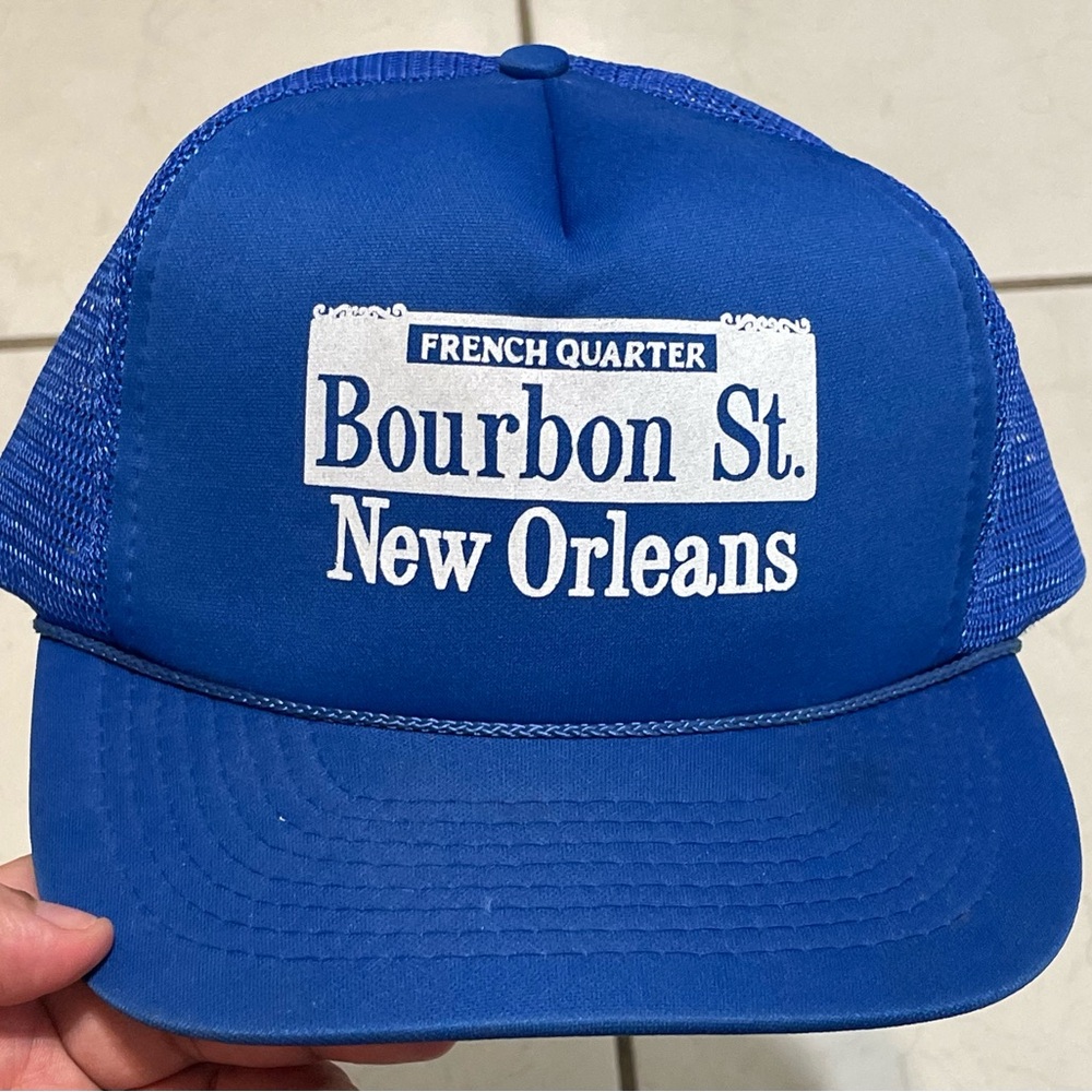 Vintage New Orleans French Quarter Mesh Snapback Adjustable Trucker Hat Blue